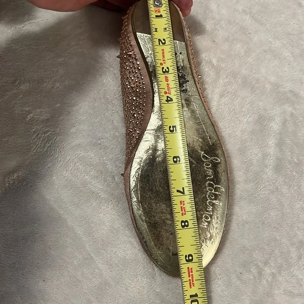 Sam Edelman Woman’s Jolie Leather Sparkle Rose Gold Studded Ballet Flats Sz 6